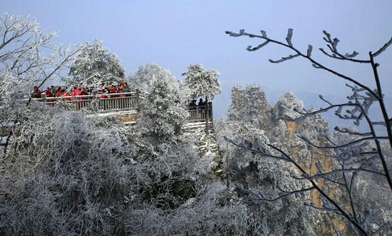 Zhangjiajie scenic spot:A sea of cloudsand rime have co-occurrence in Spring