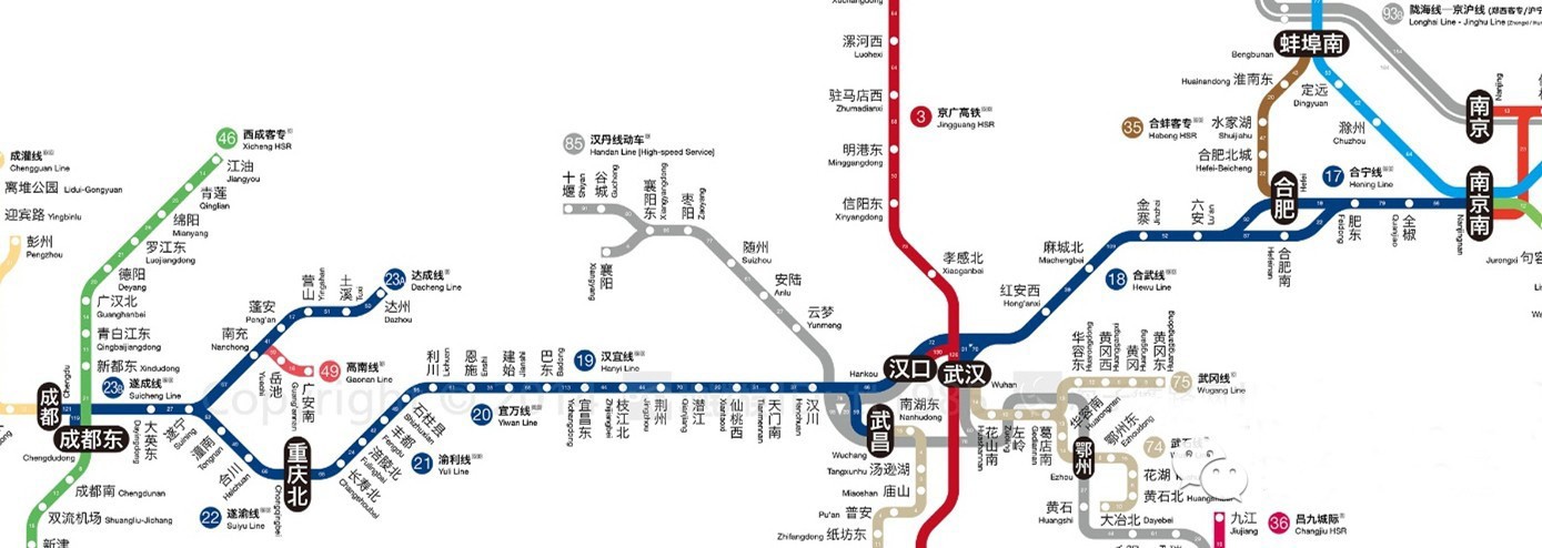 Nanjing to Chengdu High-rail Train Travel Map