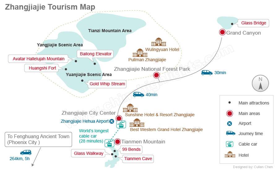 Wulingyuan & Tianmenshan & Grand Canyon Tourism Map