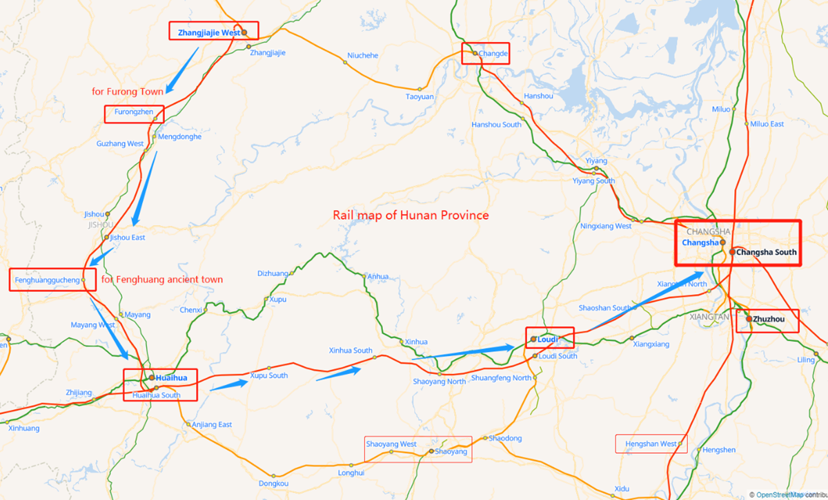 Rail map of Hunan Tour