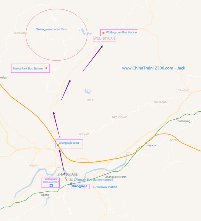 DD-taxi map of Zhangjiajie tour