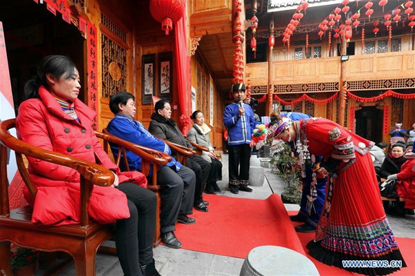 Traditional Miao ethnic group wedding ceremony held in Hunan