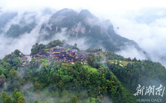 Clouds and Mist-covered Scene in Shibadong Village